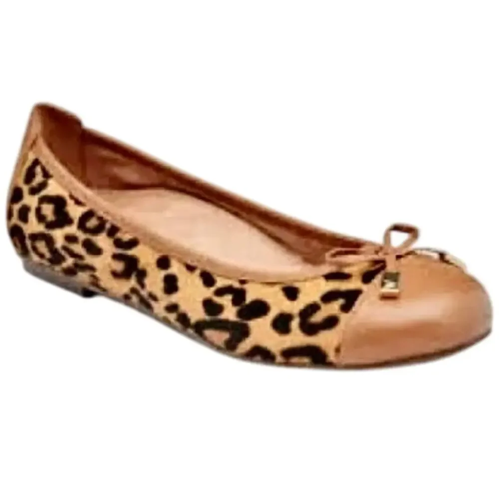 VIONIC Minna Leopard Calf Hair Soft Leather Ballet Flats Shoes w/Bow Glam